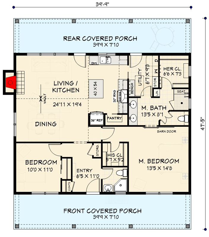 2-Bed Country Cabin with Vaulted Open Floor Plan - 1275 Sq Ft - Image 12