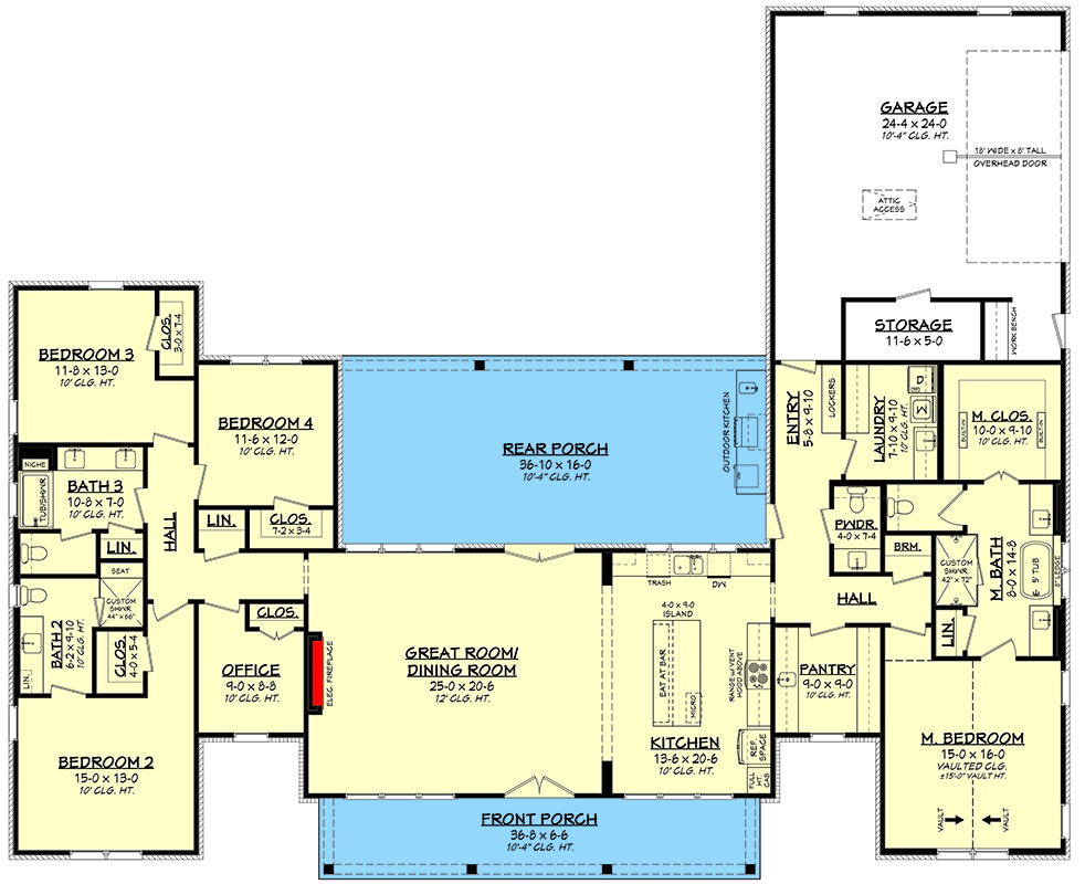 4-Bed Modern Farmhouse Plan with Home Office and Outdoor Kitchen - Image 8